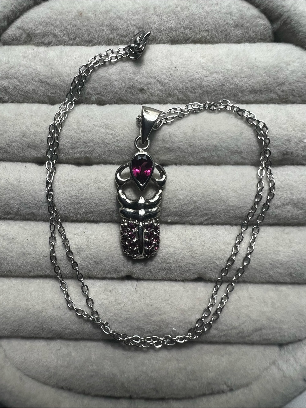 Sterling Silver Purple Garnet Crystal Scarab Pendant Necklace